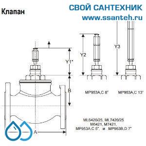 10153 Honeywell, V5025A1019 Клапан двухходовой (проходной) фланцевый, PN25, DN15, Kvs 0.4, 20мм, 2…200 °C